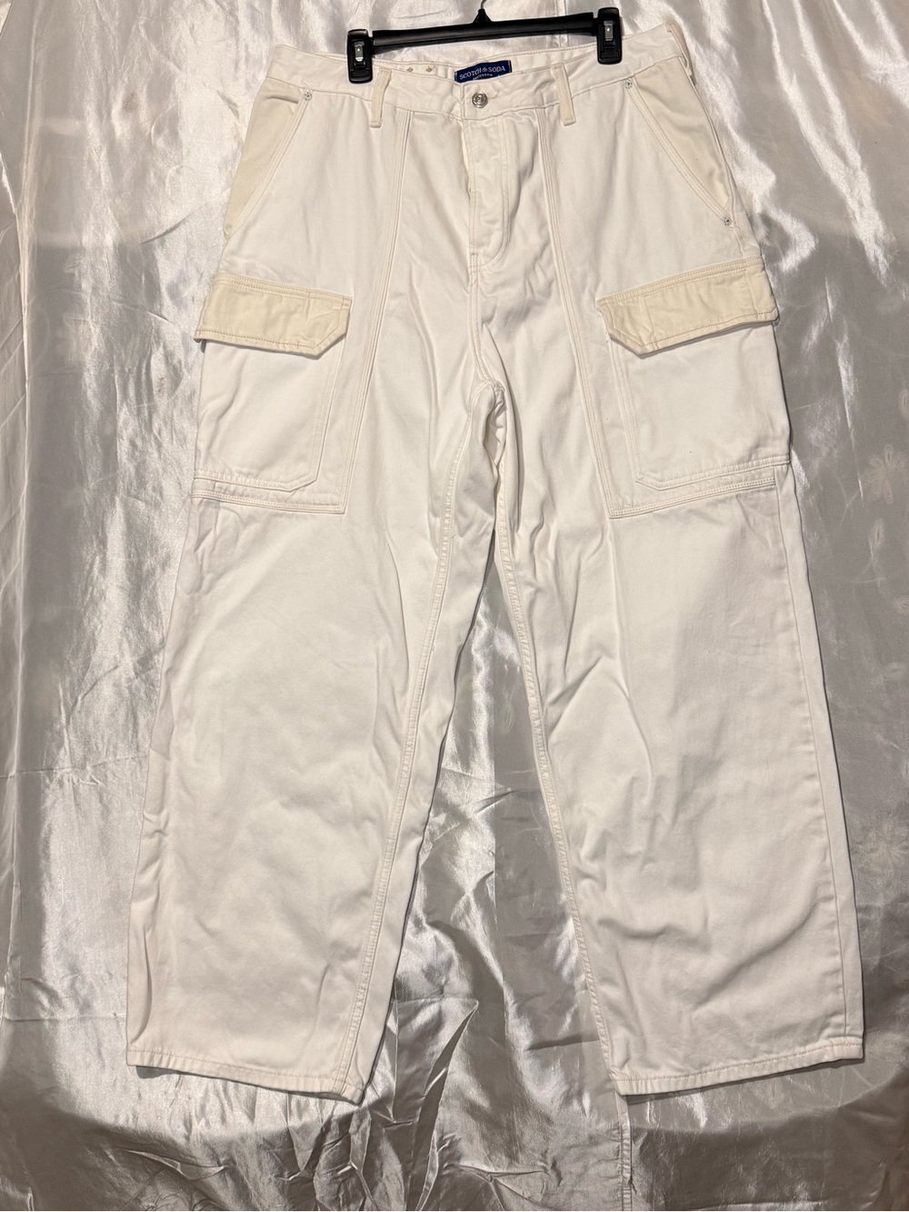 Scotch & Soda Men’s White Cargo Jeans Pants W36 L34 Relaxed Utility Cotton Denim